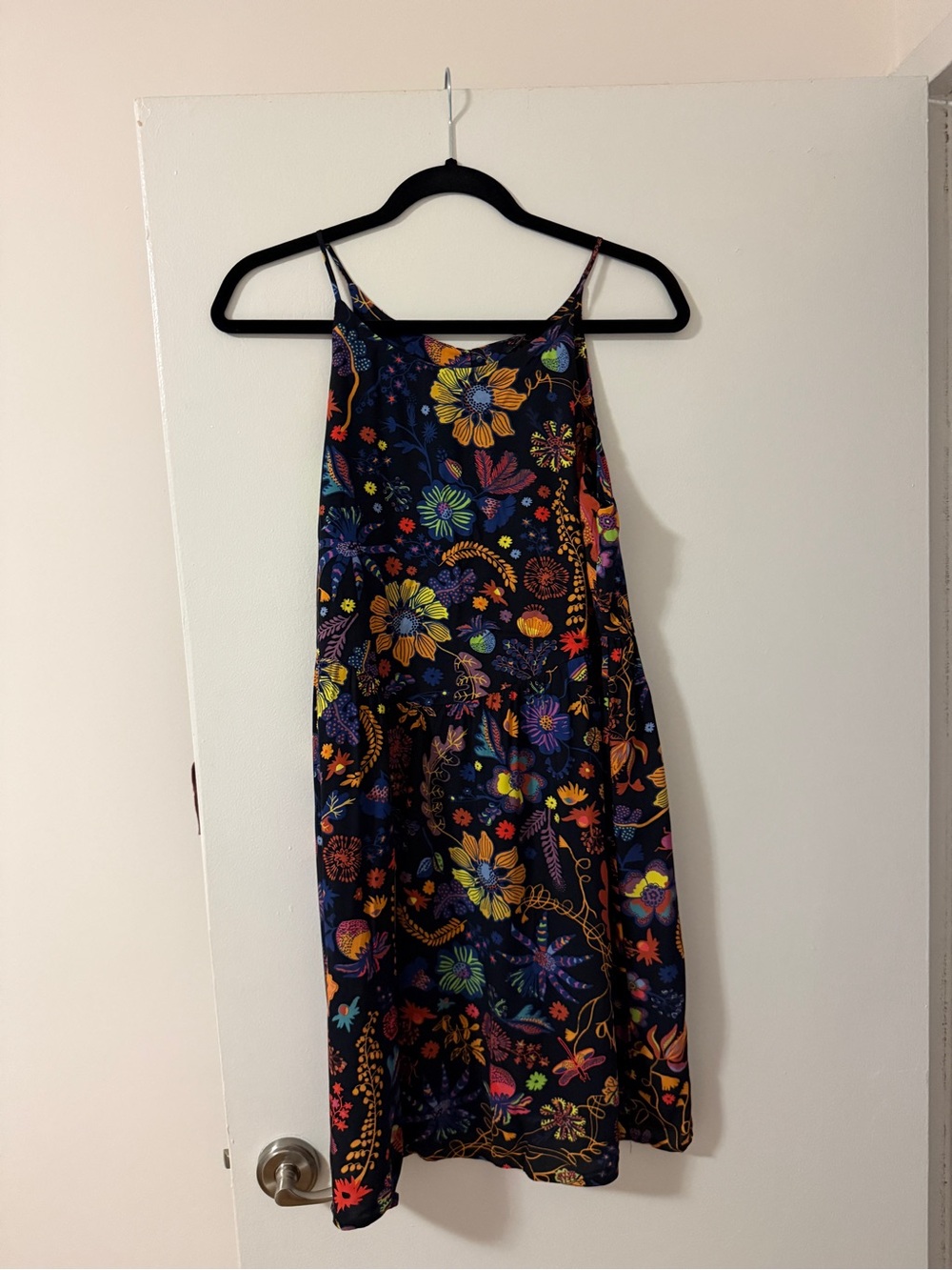 Floral Print Navy Mini Dress with Spaghetti Straps